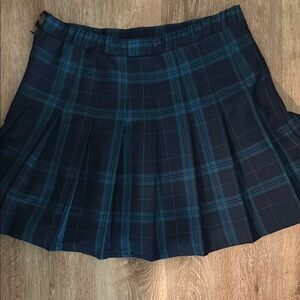 Plaid Pleated Skirt - Blue and Black